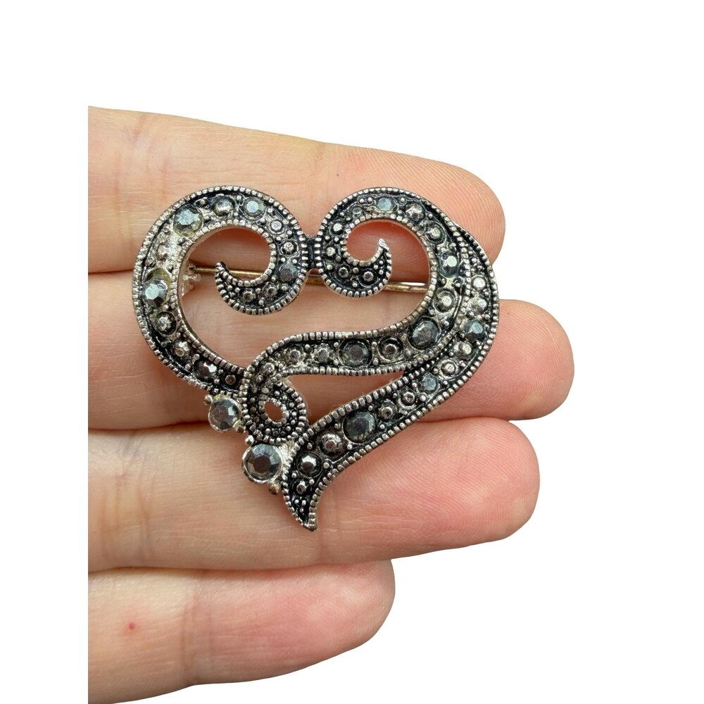Vintage Jewelry Marcasite Heart Brooch Heart Pin